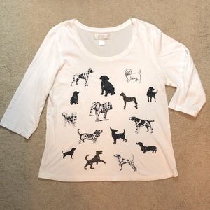 Christopher & Banks Sequined Dog 3/4 Tee, Sz-M, White & Black Dogs, SO Cute! 🐶